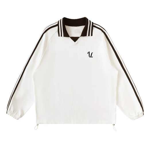 Contrast Striped Lapel Collar Sweatshirt